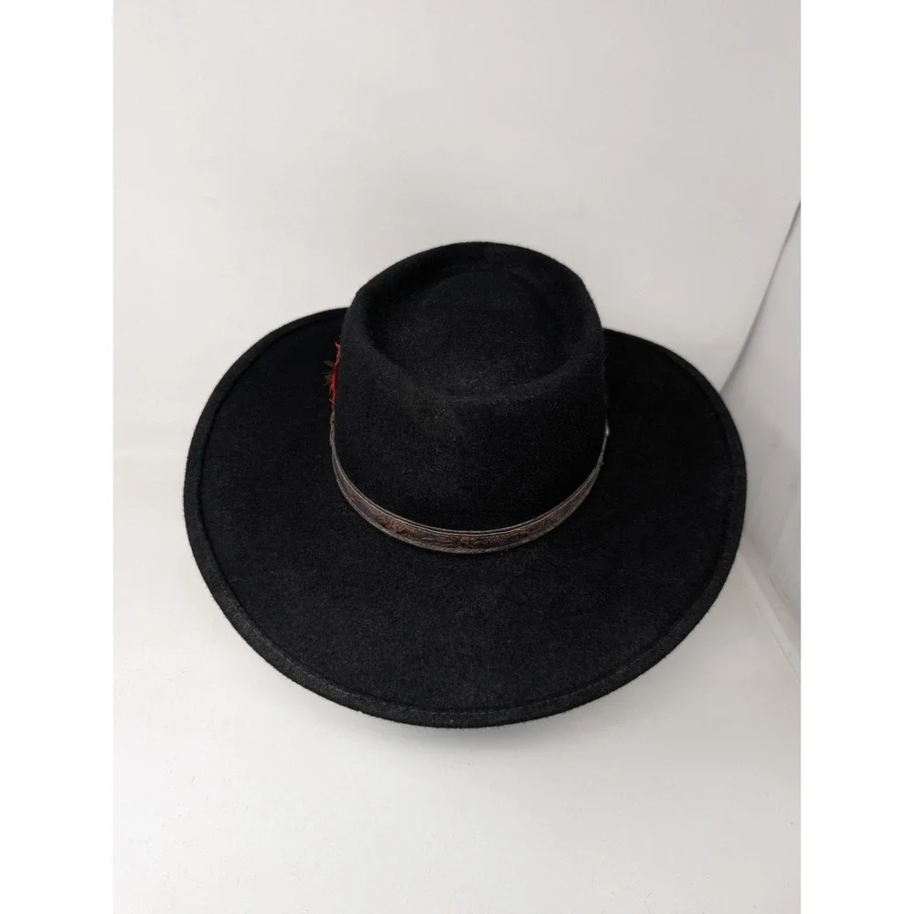 Vintage Black Felt Wool Western Cowboy Sun Hat Festival Boho Men's Medium USA